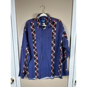 Vintage 80s Wrangler Brushpopper Mens Western Aztec Navajo Cowboy Purple XL
